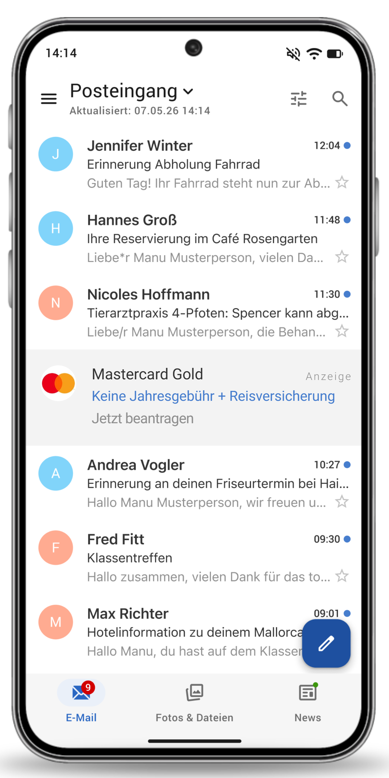 Normale Inbox Ad, als Anzeige zwischen E-Mails in der GMX-App.
